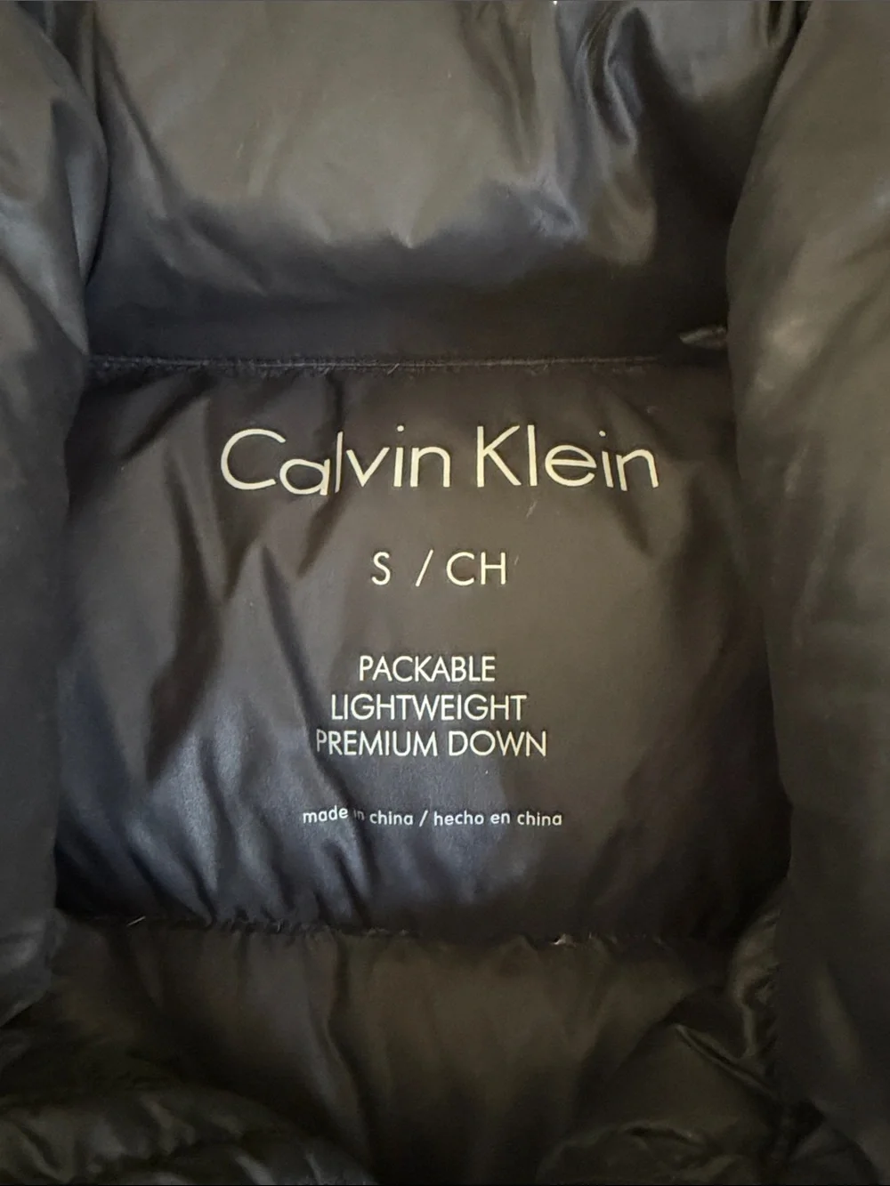 Calvin Klein Black Quilted Premium Down Packable Puffy Jacket Size S